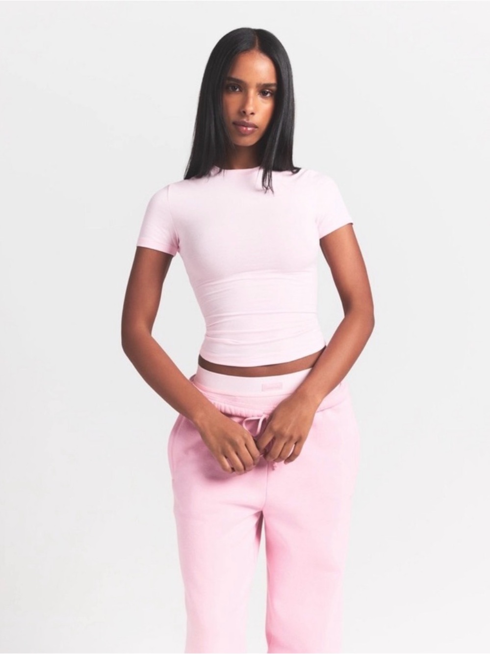 SKIMS Light Pink Short Sleeve Fitted Crop Top